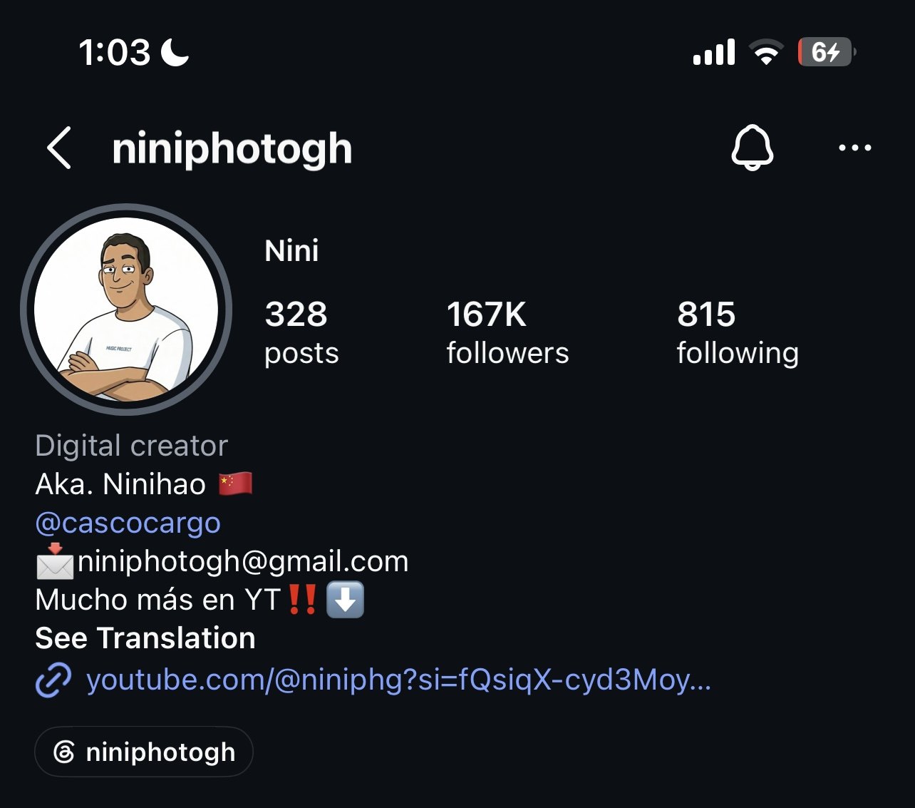 Perfil de Instagram de @niniphotogh en el móvil