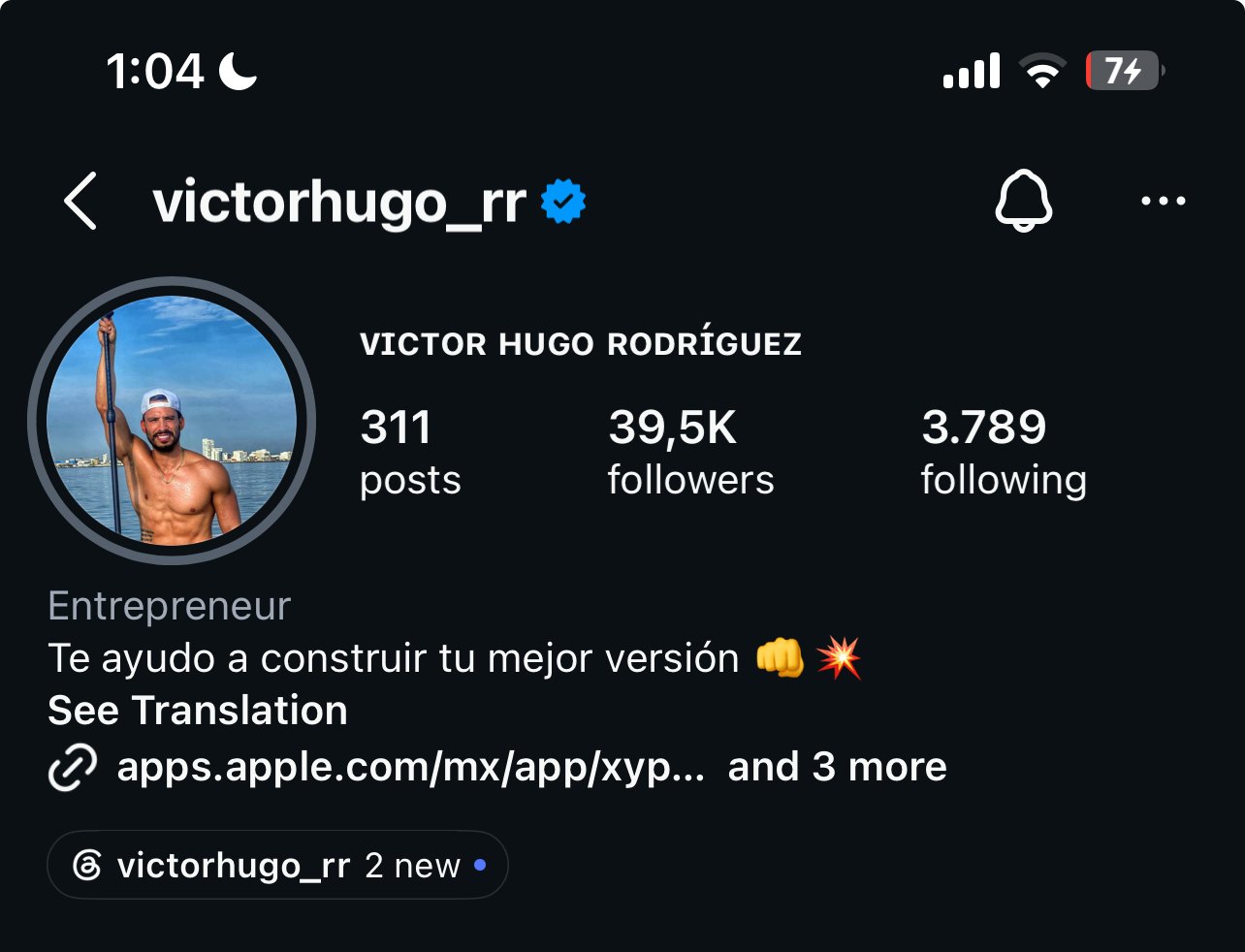 Perfil de Instagram de @victorhugo_rr en el móvil